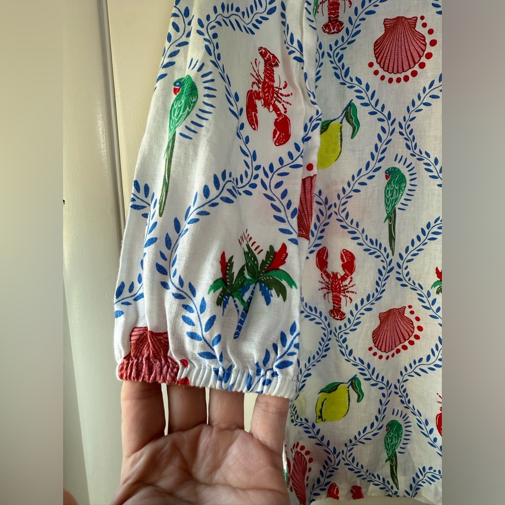 Boden Cleo Linen Dress in Tropical Bonanza Vine White Red Green Yellow Size 4 - Picture 10 of 15